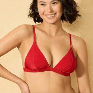 Wild Fable Shine Ribbed Triangle Banded Bikini Top